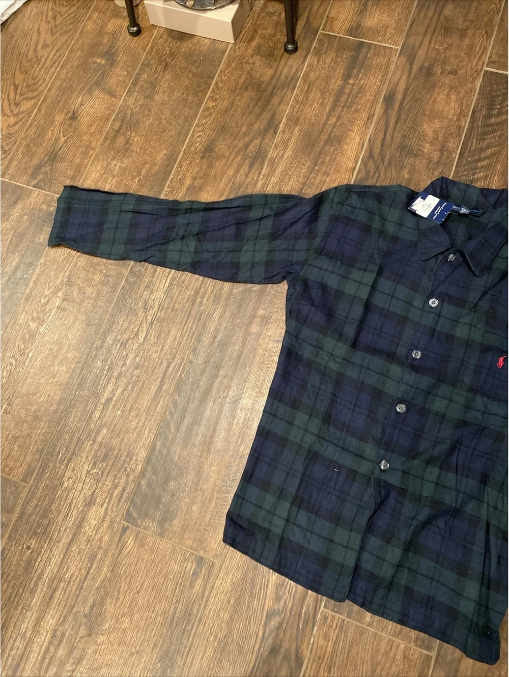 Polo Ralph Lauren Sleep Shirt Men's Size M Blue Green Plaid Pajama Lounge Top SS